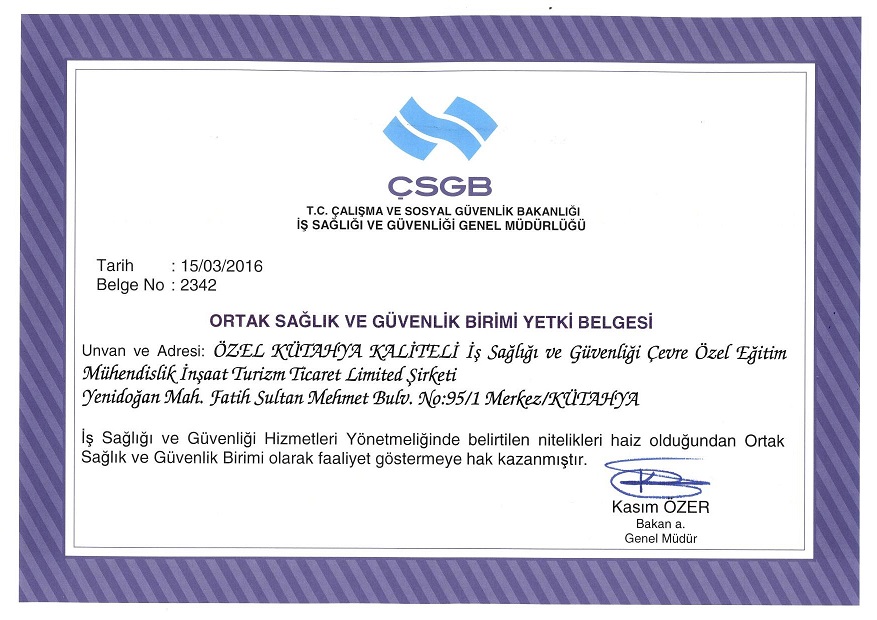 OSGB Yetki Belgesi